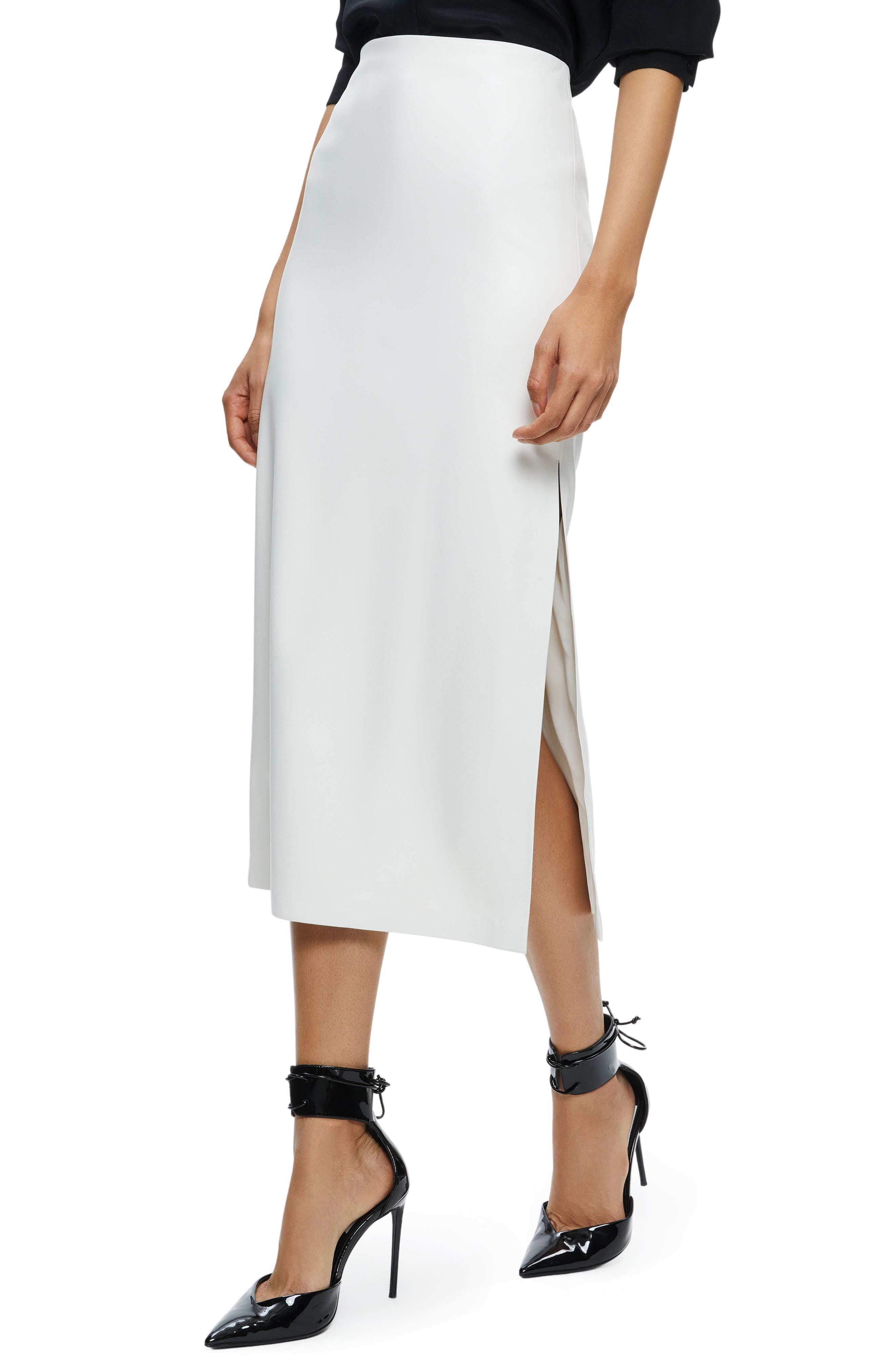 Maeve Back Slit Faux Leather Midi Skirt - 3