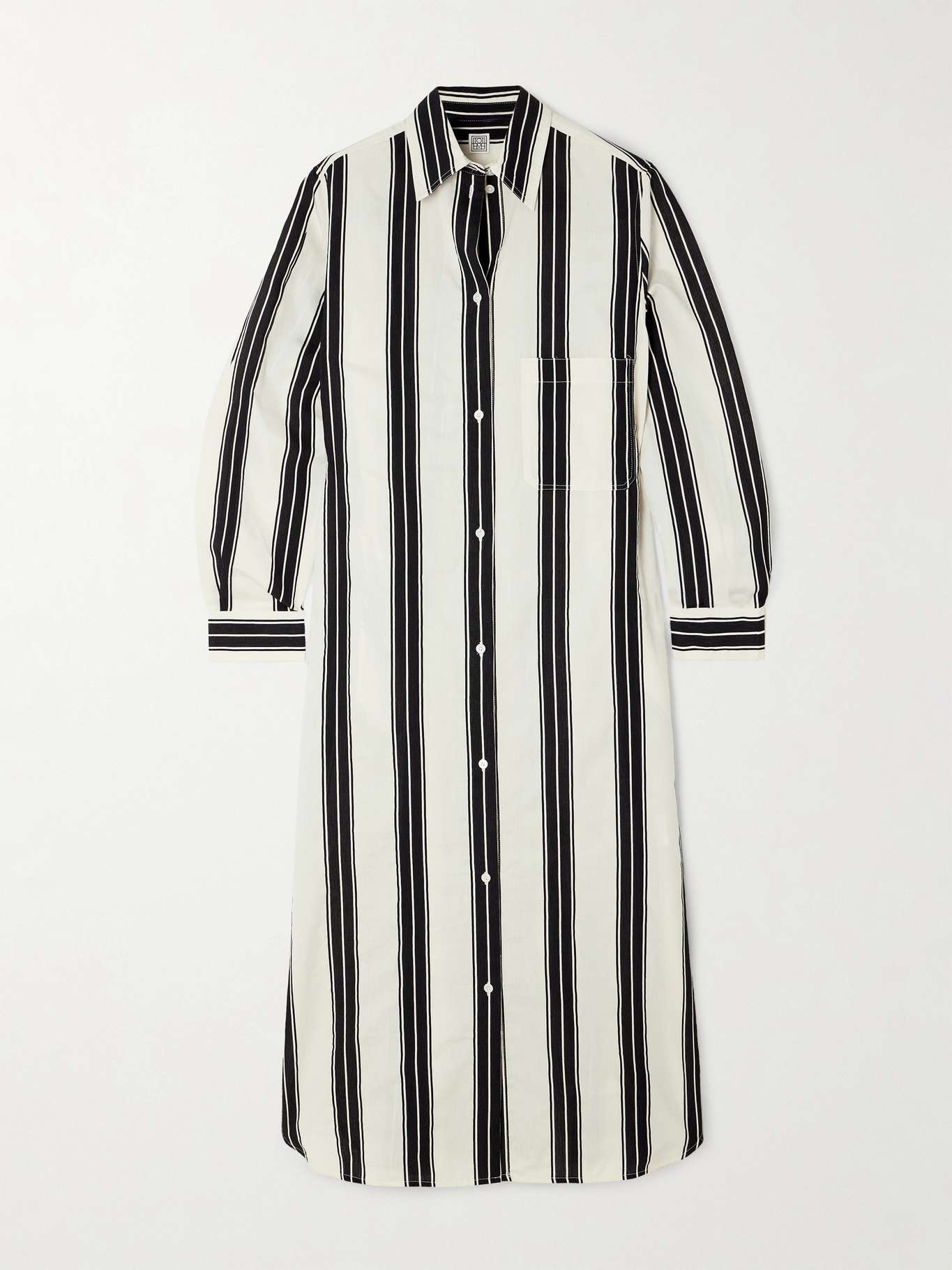 Striped jacquard-trimmed cotton-blend maxi shirt dress - 1