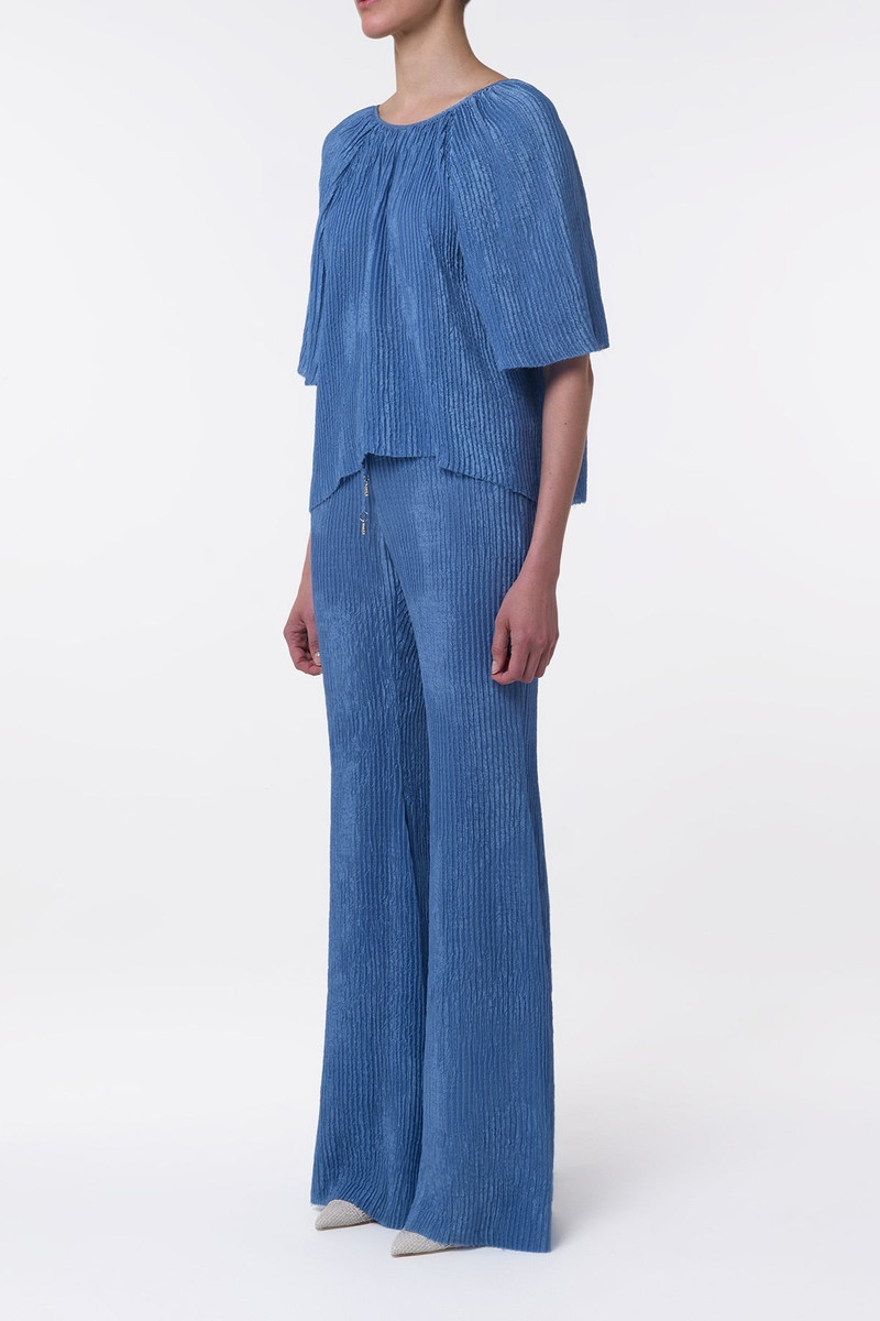 Claude Flare Pant in Sky Plisse Silk 3