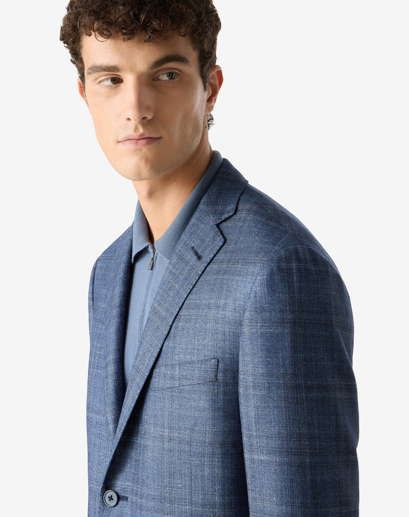 Blue overcheck cashmere and silk jacket 4