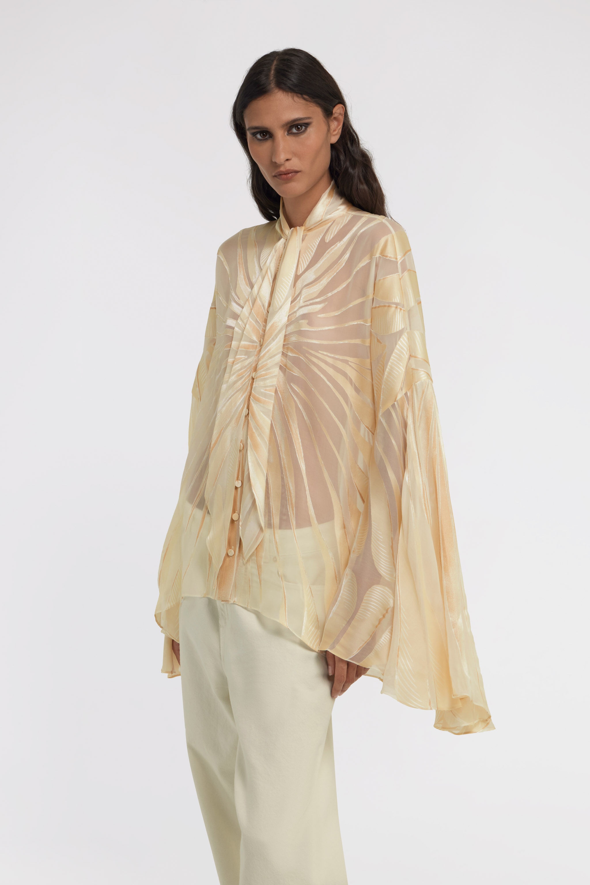 Ray Of Gold Print Satin Blouse - 5