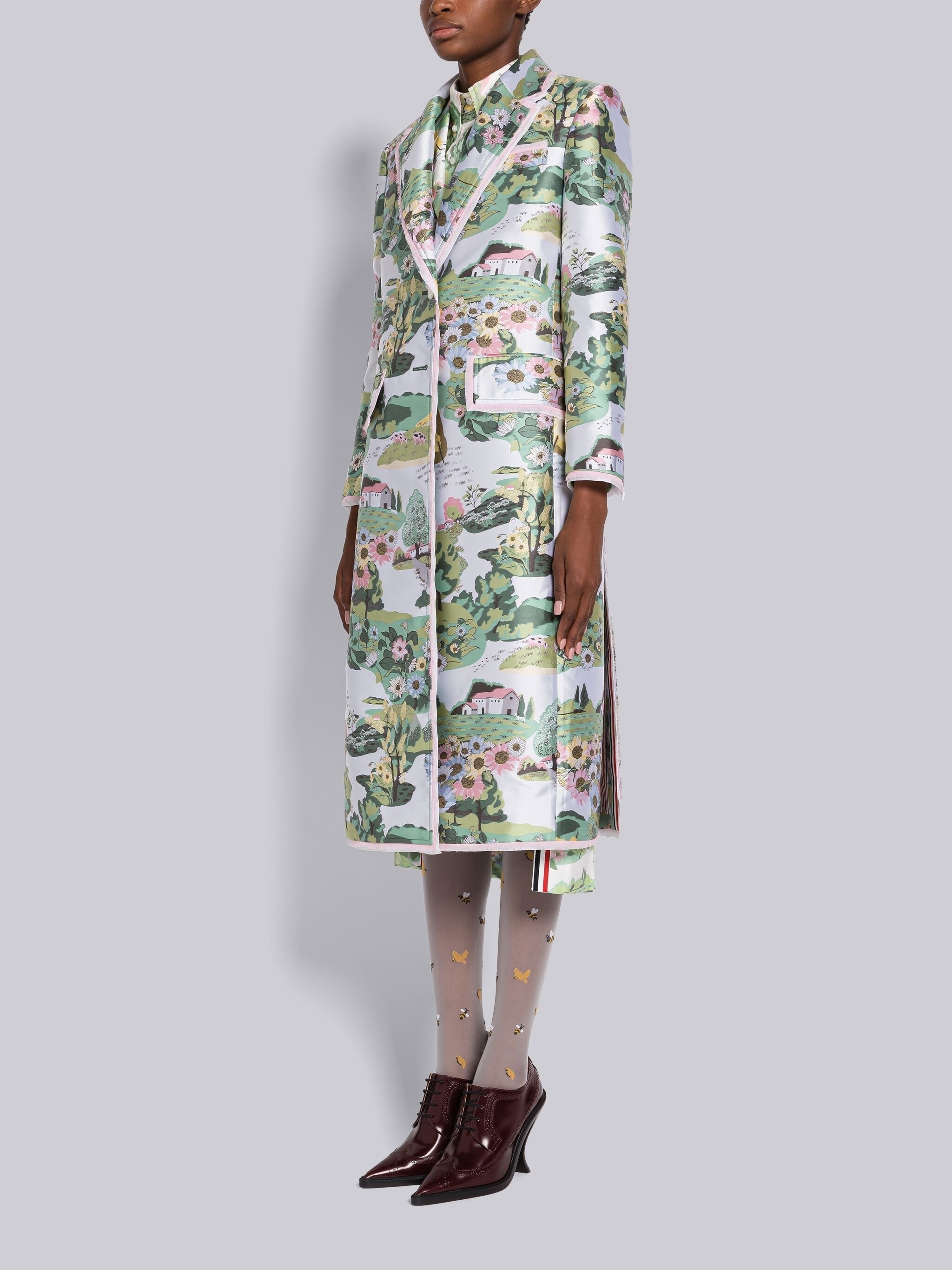 Scenic Scuba Jacquard Wide Lapel Overcoat - 2