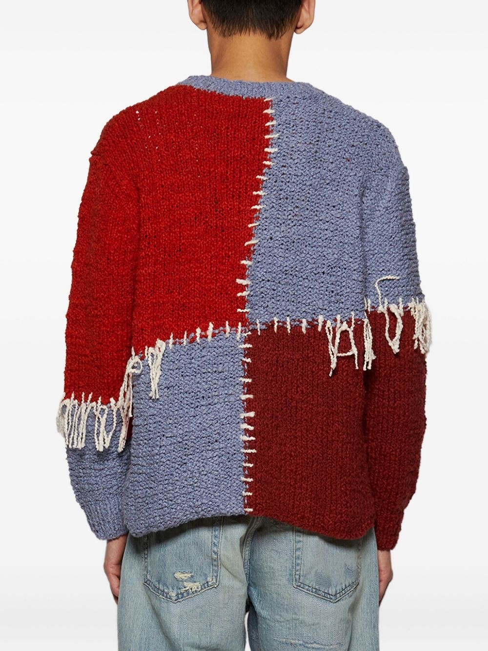 fringe-embellished patchwork sweater - 5