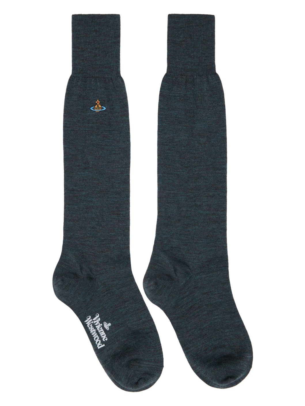 Blue & Gray Uni Colour High Socks - 1