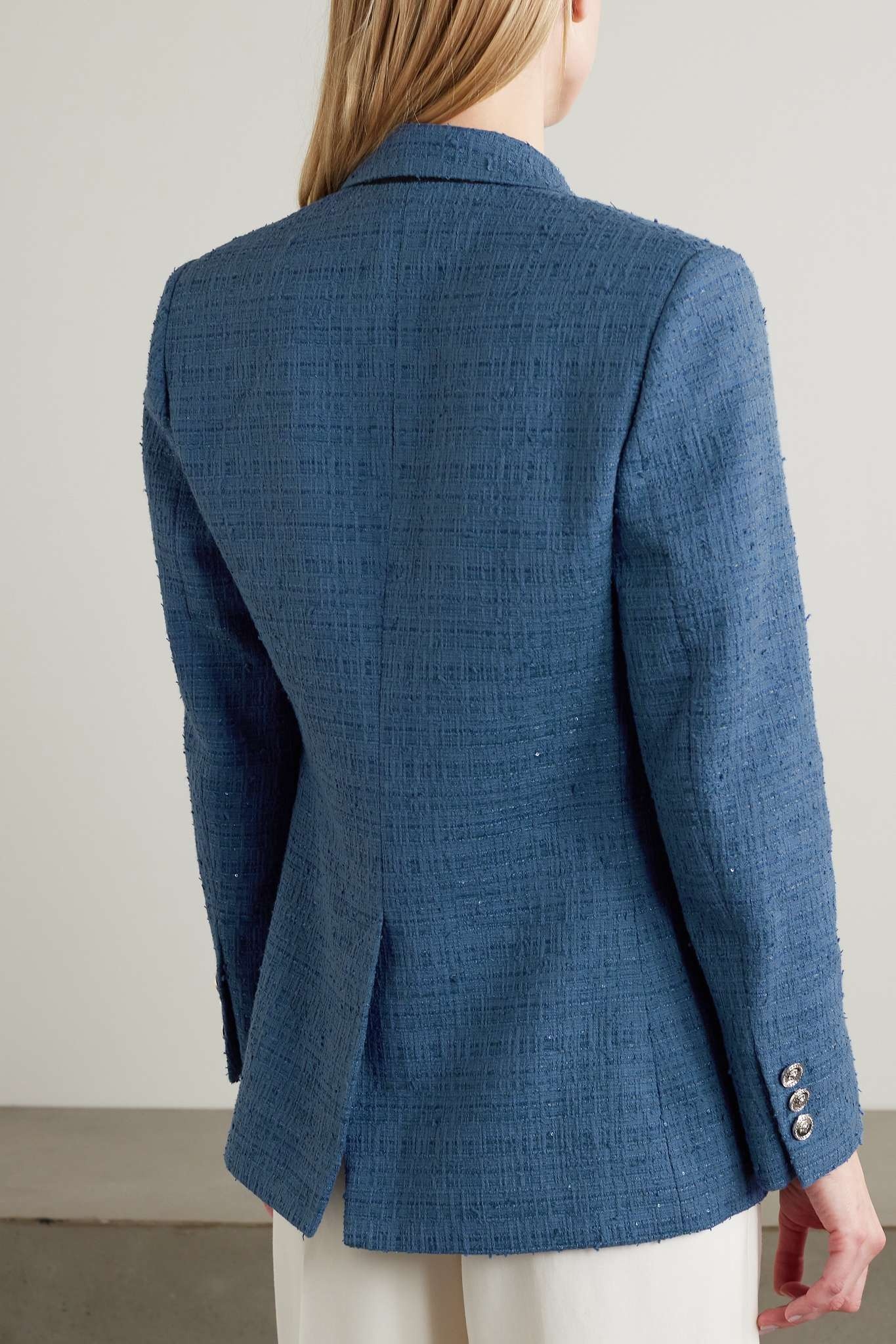Double-breasted metallic cotton-blend tweed blazer - 3