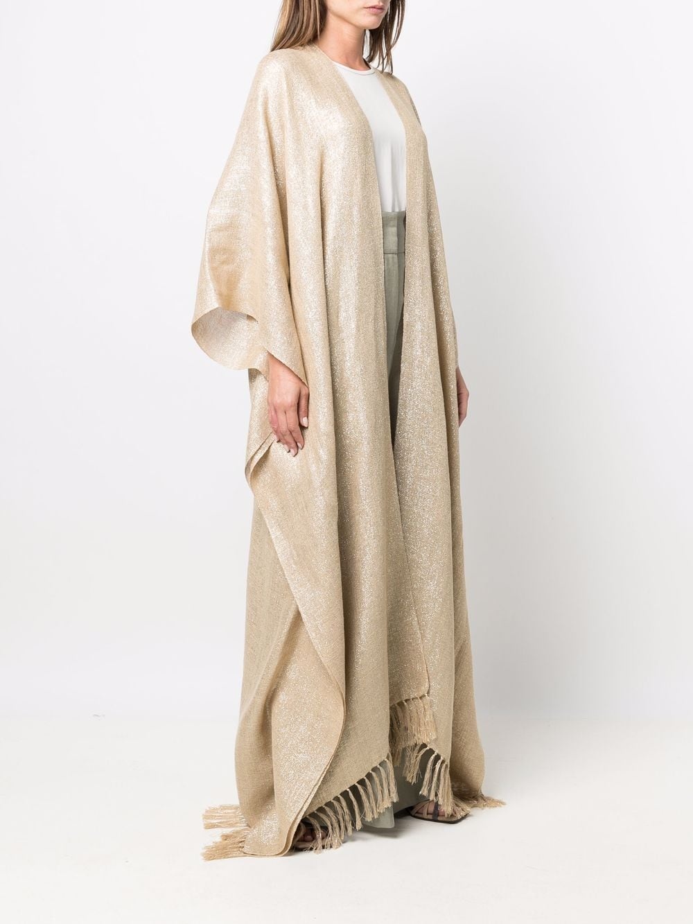 metallic tassel-edge draped poncho - 3