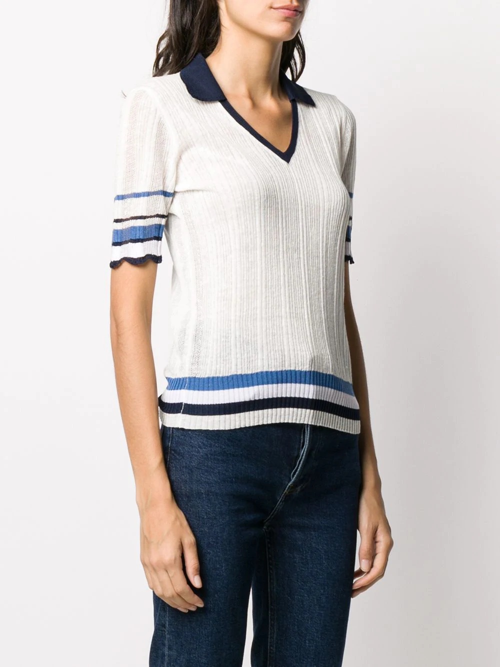 scalloped-cuff knitted polo shirt - 3