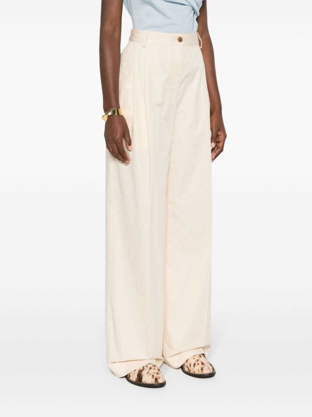 logo-embroidered pleated straight trousers - 3