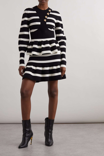 Alexander McQueen Ruffled striped wool-blend peplum sweater outlook