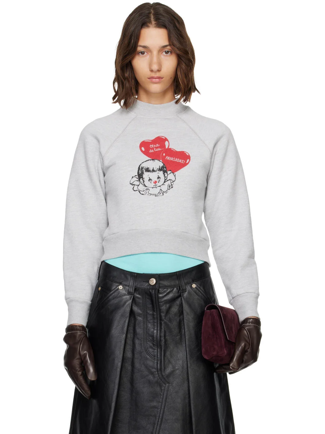 Gray 'PAYASADAS!' Shrunken Crew Sweatshirt - 1