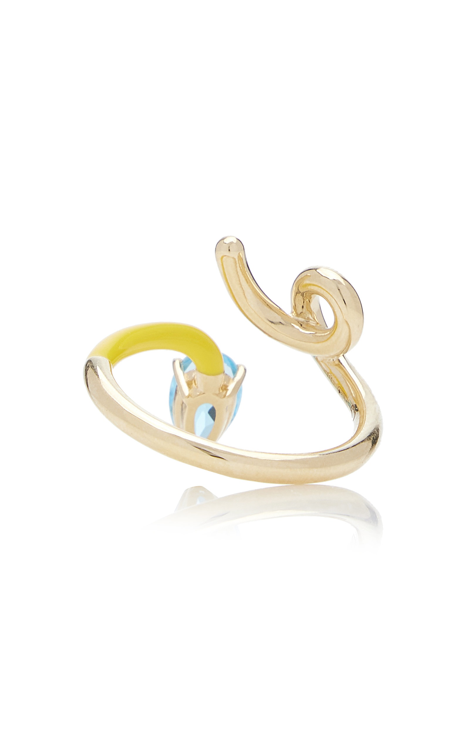 B 9K Yellow Gold Topaz Enameled Ring multi - 6