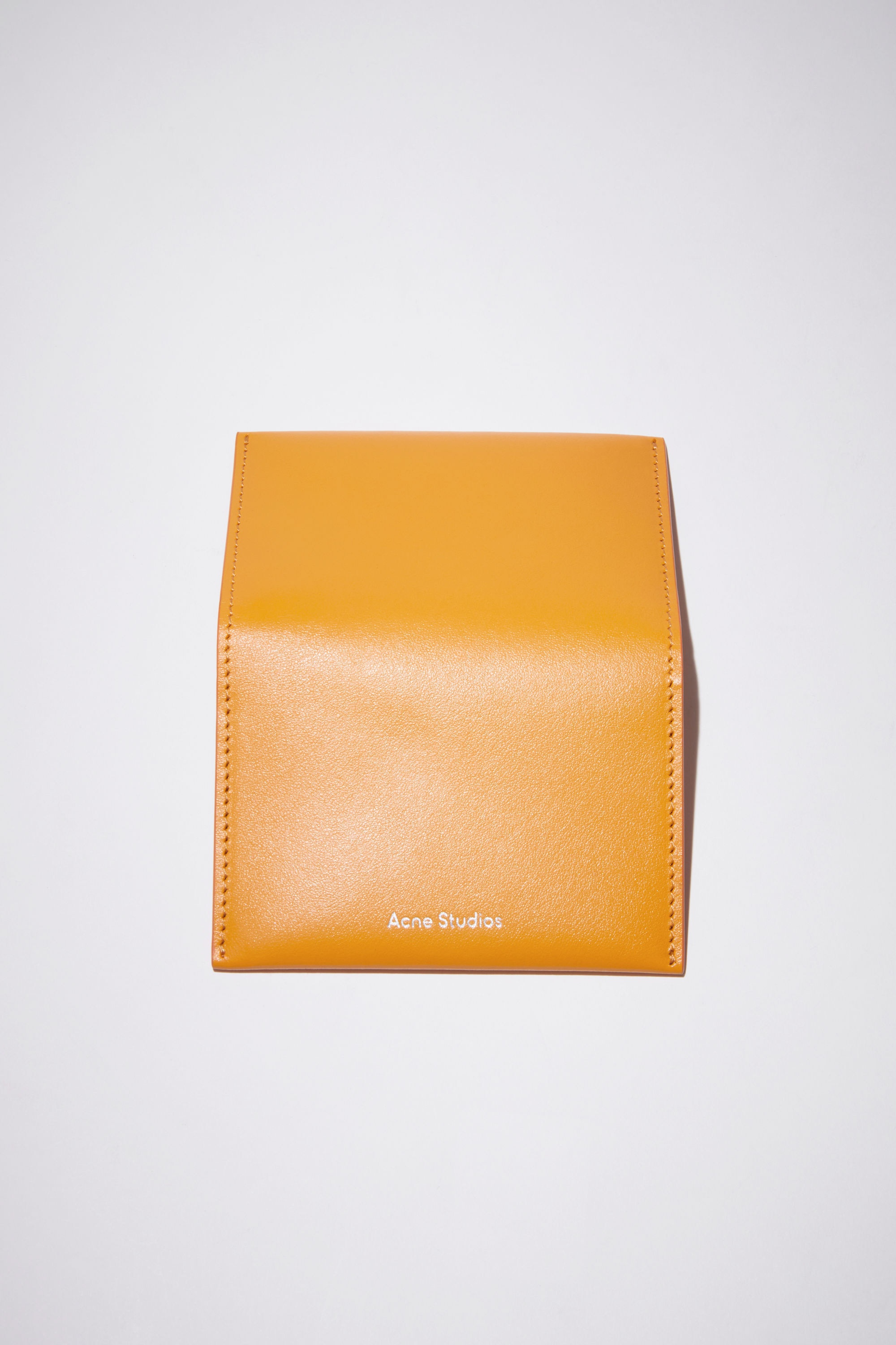 Folded leather card holder - Pumpkin orange - 4