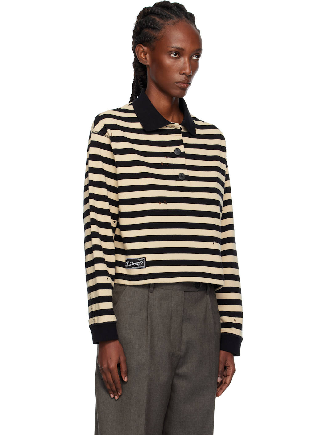 Black & Beige Cropped Fractured Polo - 2