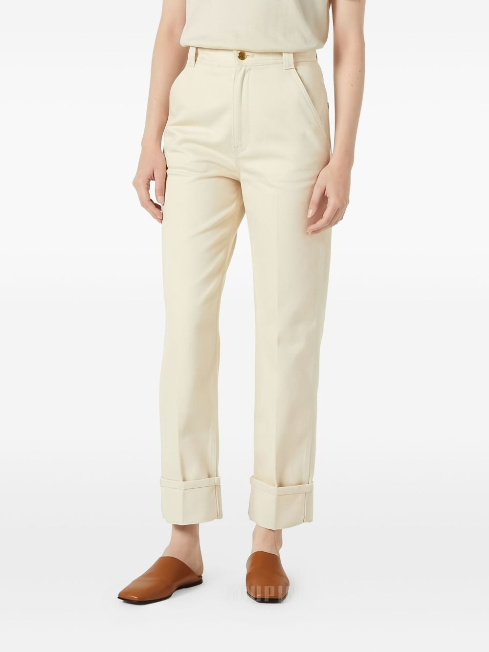 logo-patch cuffed cotton trousers - 3