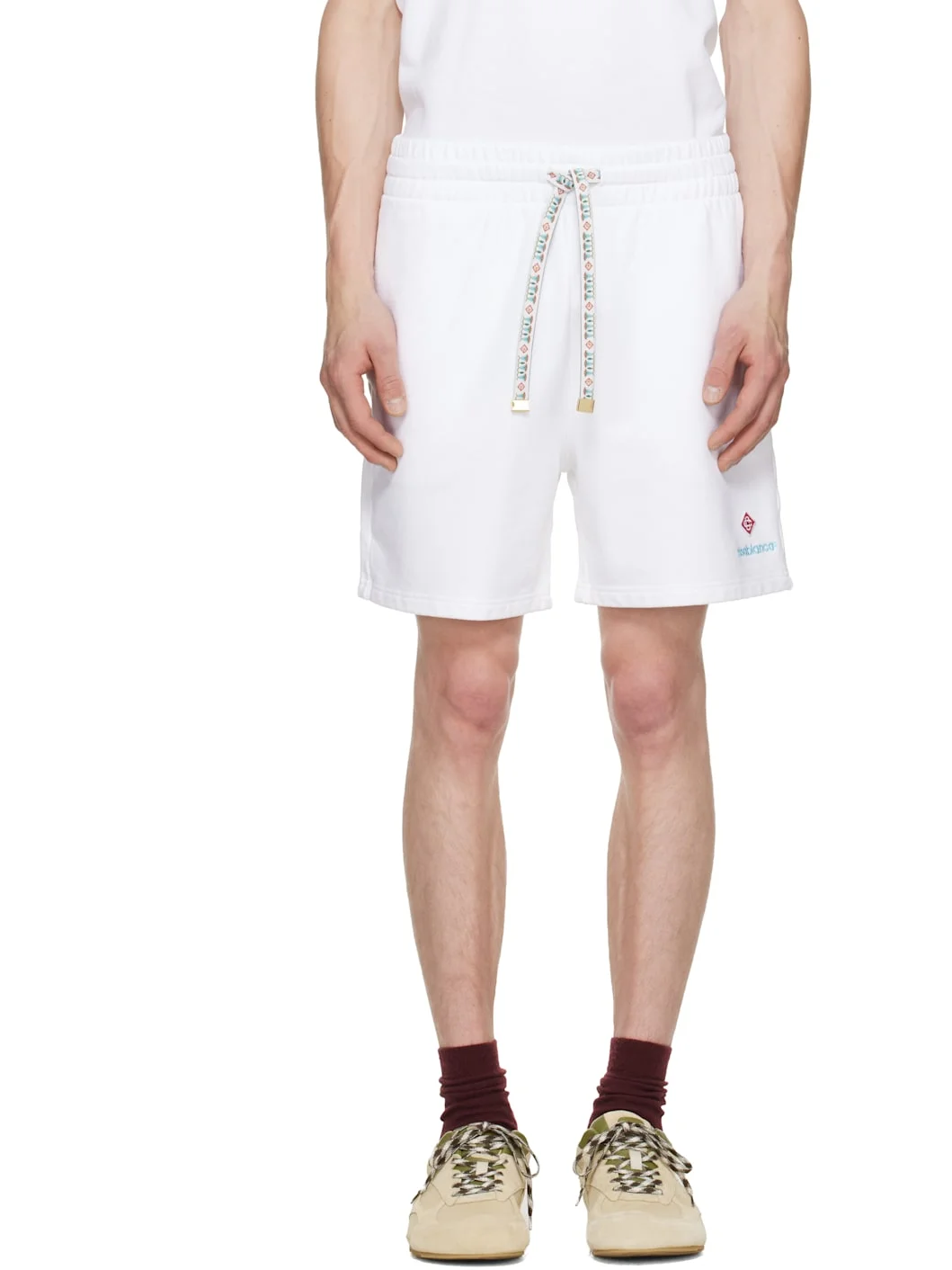 White Floral Trim Classic Shorts - 1