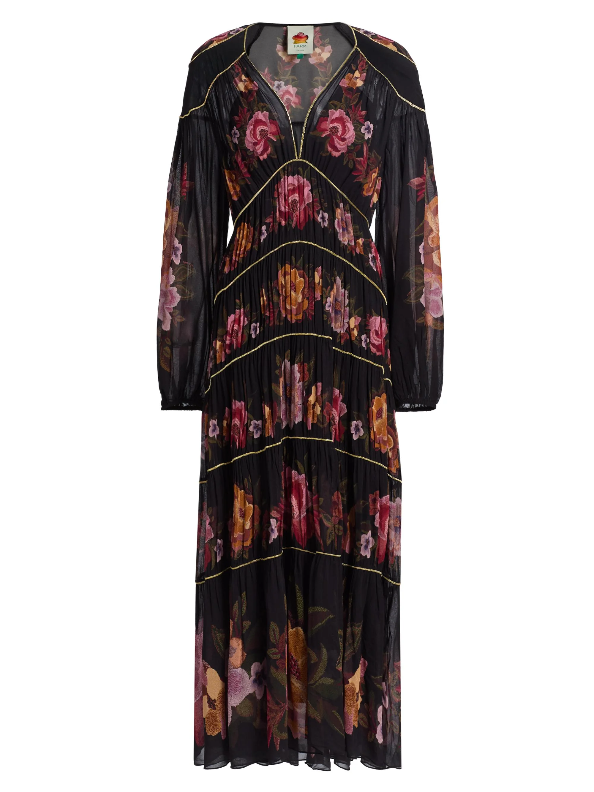 Women's Chenille Flowers Floral V-Neck Maxi Dress - Black - 1