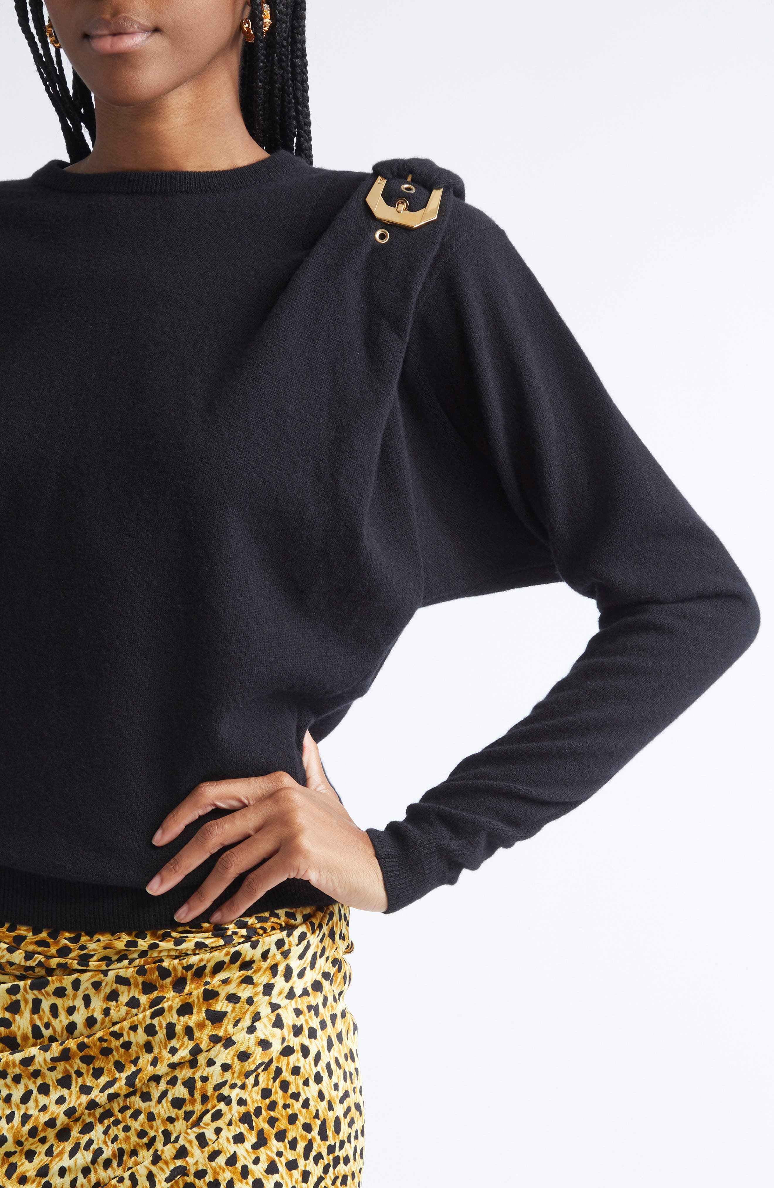 Versace Buckled Virgin Wool Sweater in Black at Nordstrom - 5