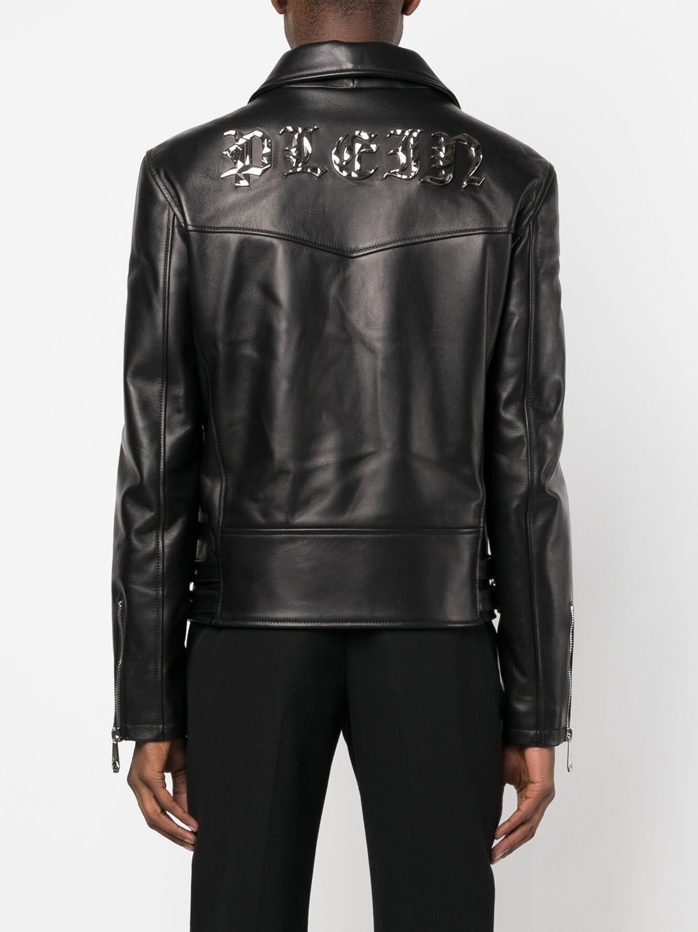 rear logo-plaque leather jacket - 4
