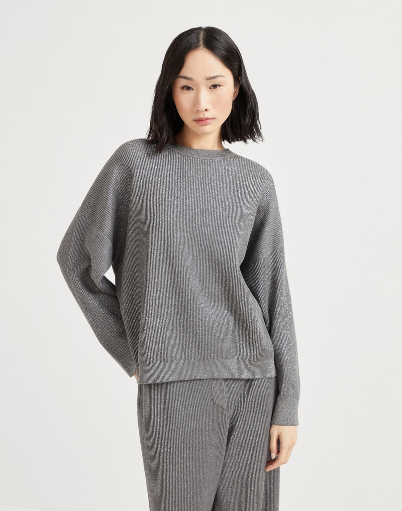 Sparkling cotton vanisé English rib sweater - 1