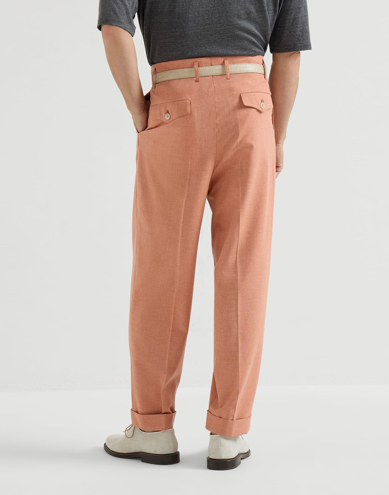 Virgin wool, cotton and silk mouliné trousers with double pleats 3