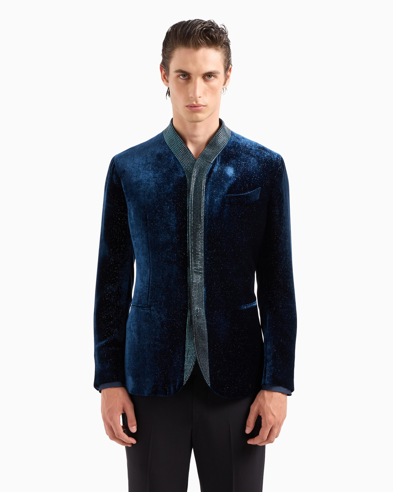 Upton line single-breasted jacket in rhinestoned velvet - 4