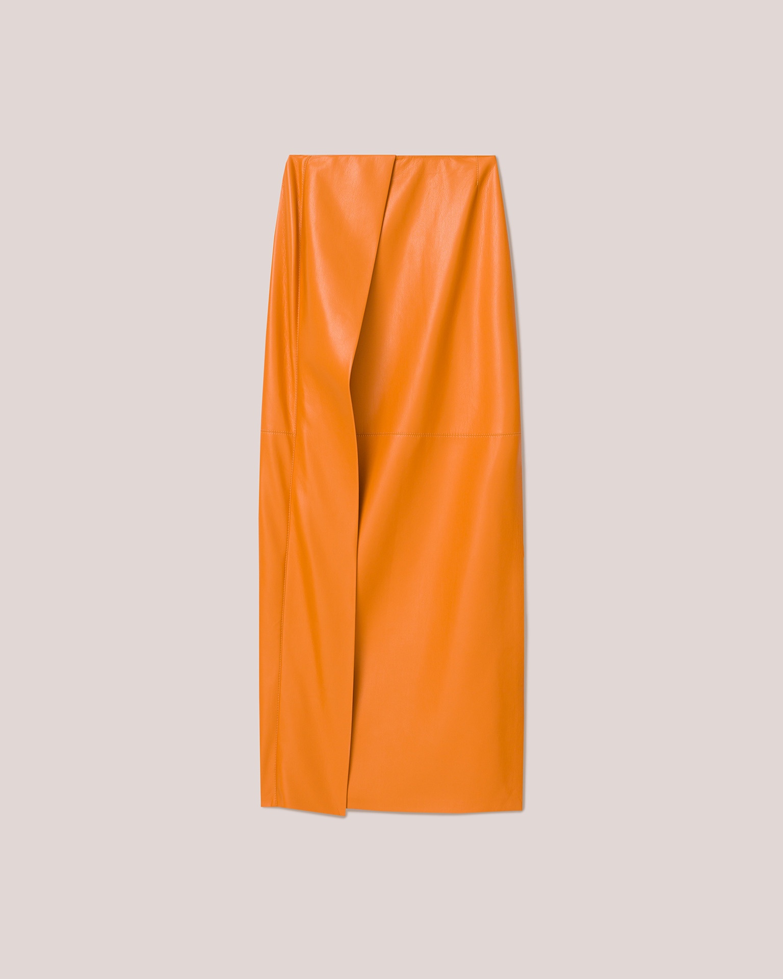 NEVE - Vegan leather waterfall trim pencil skirt - Orange - 1