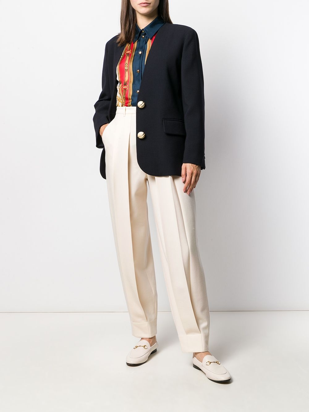 button-embellished collarless blazer - 2