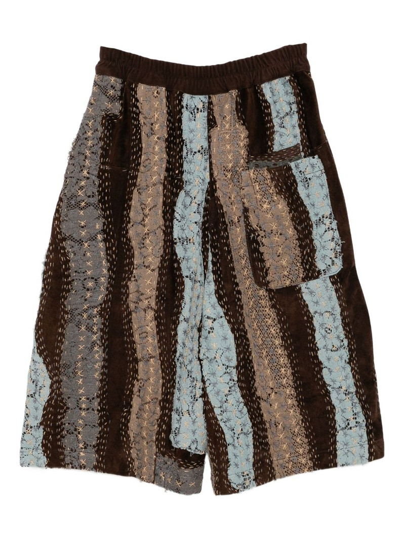 By Walid lace on suede bermuda shorts outlook