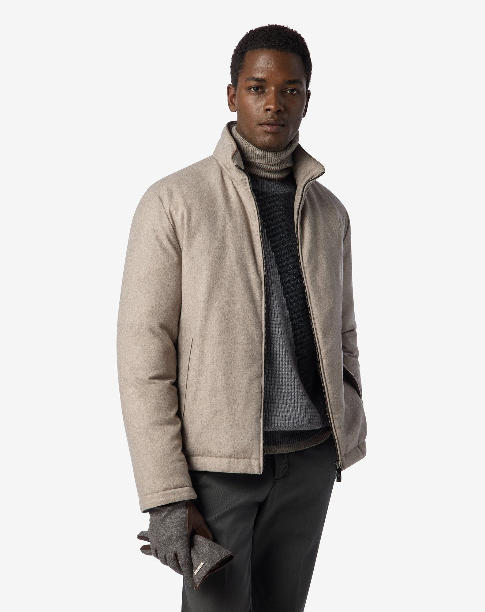 Beige technical fabric and cashmere jacket - 2