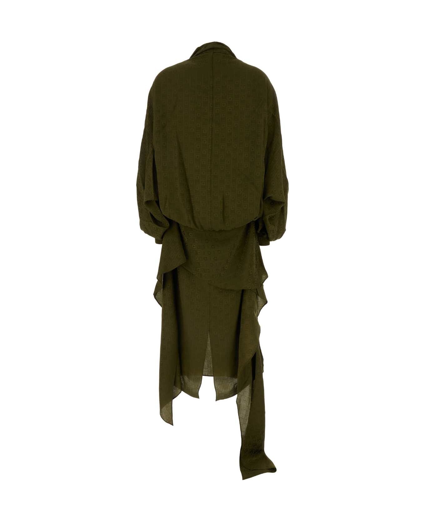 Olive Green Silk Dress - 2