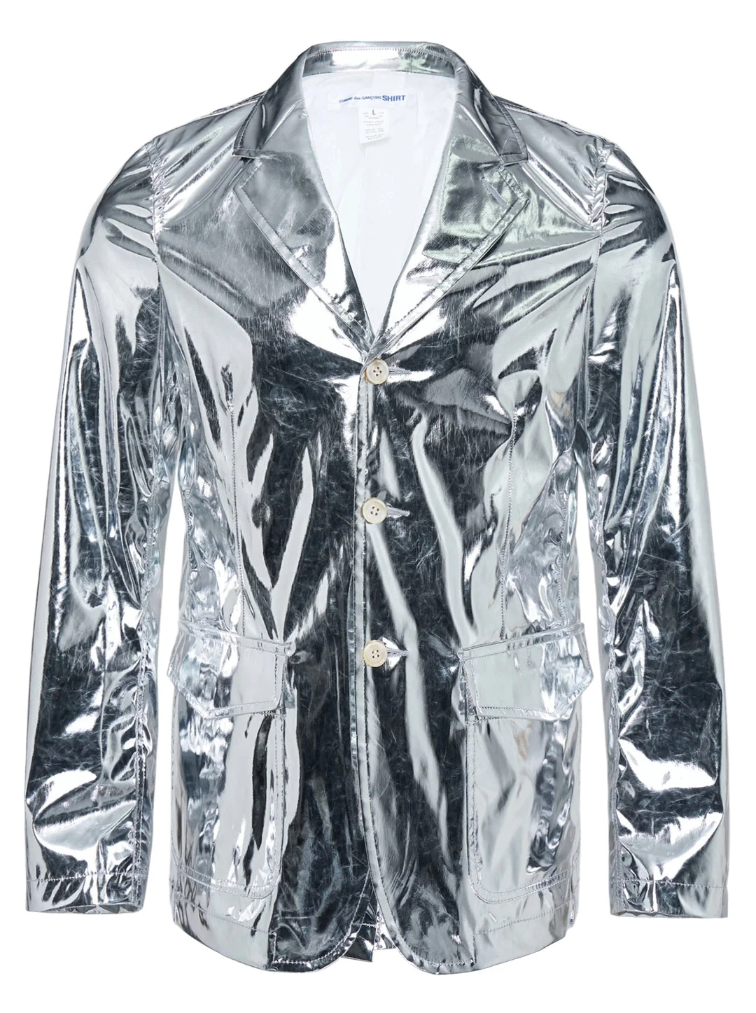Metallic Silver Notch Lapel Blazer - 1