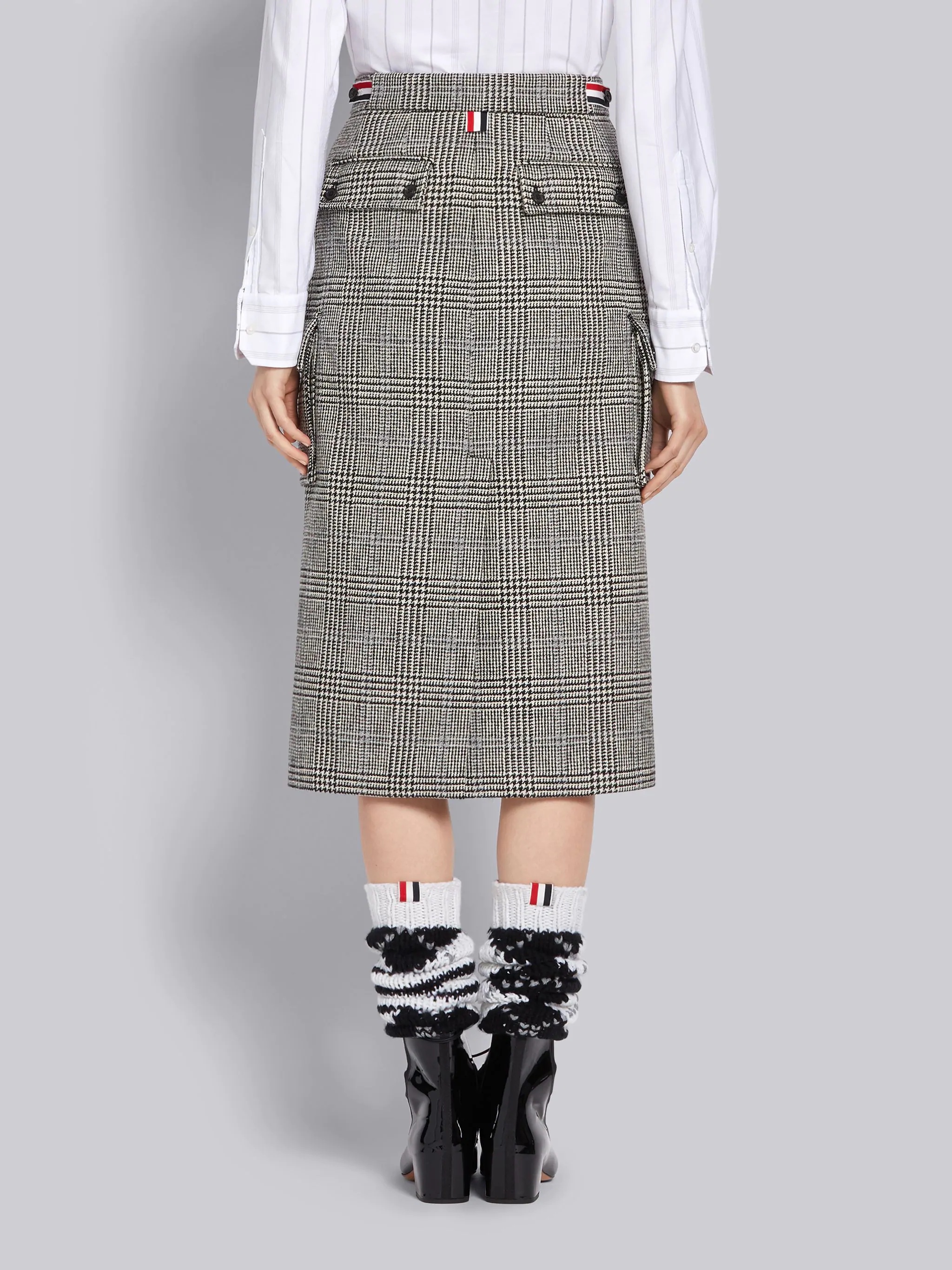 Black and White Prince of Wales Hunting Wool Tweed Harrington Skirt - 3