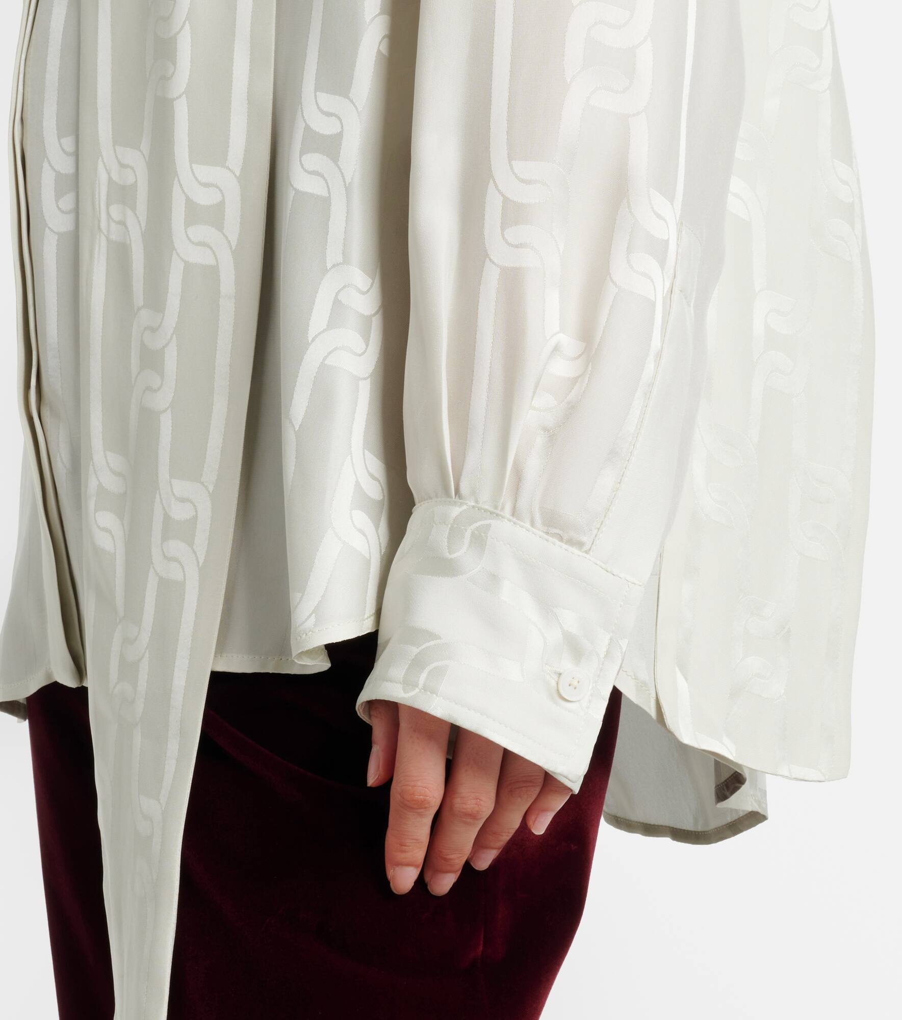 Scarf-detail satin jacquard blouse - 5