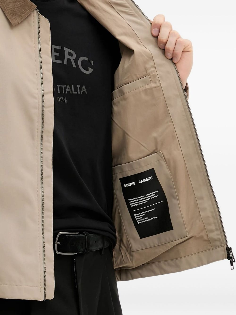 corduroy-collar zip-front jacket - 3