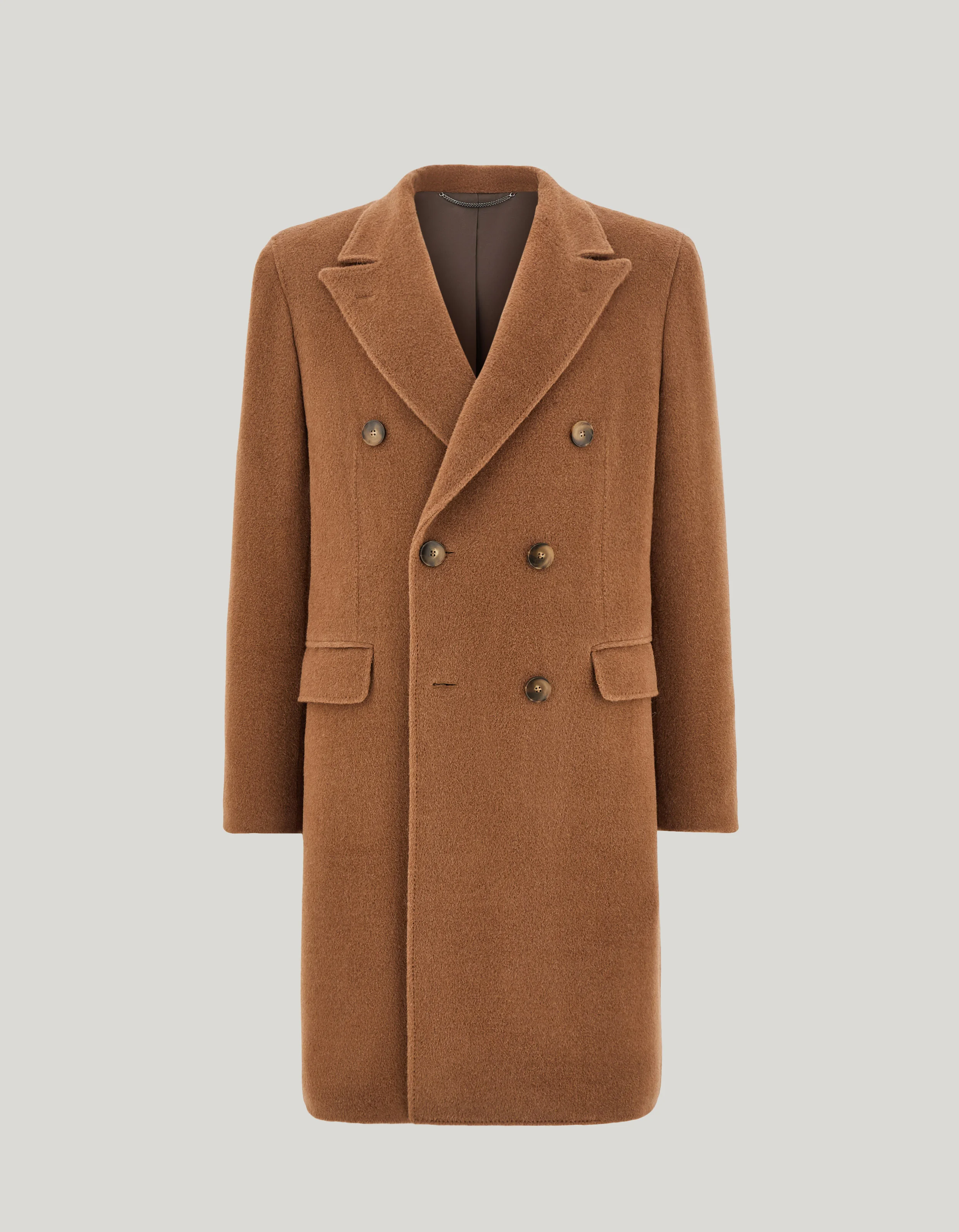 CANALI NUVOLA SAND-COLORED BABYLLAMA AND WOOL UNLINED DOUBLE-BREASTED COAT - 1