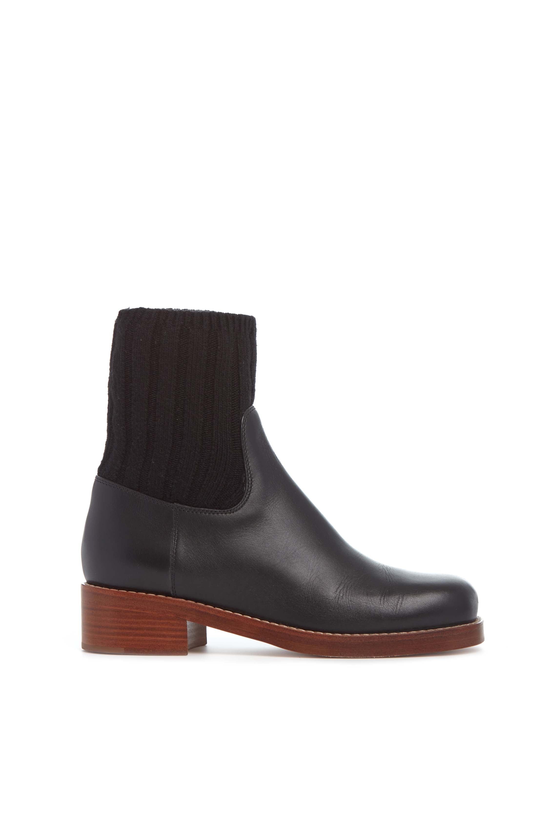 Hobbes Sock Boot in Black Leather & Cashmere - 1