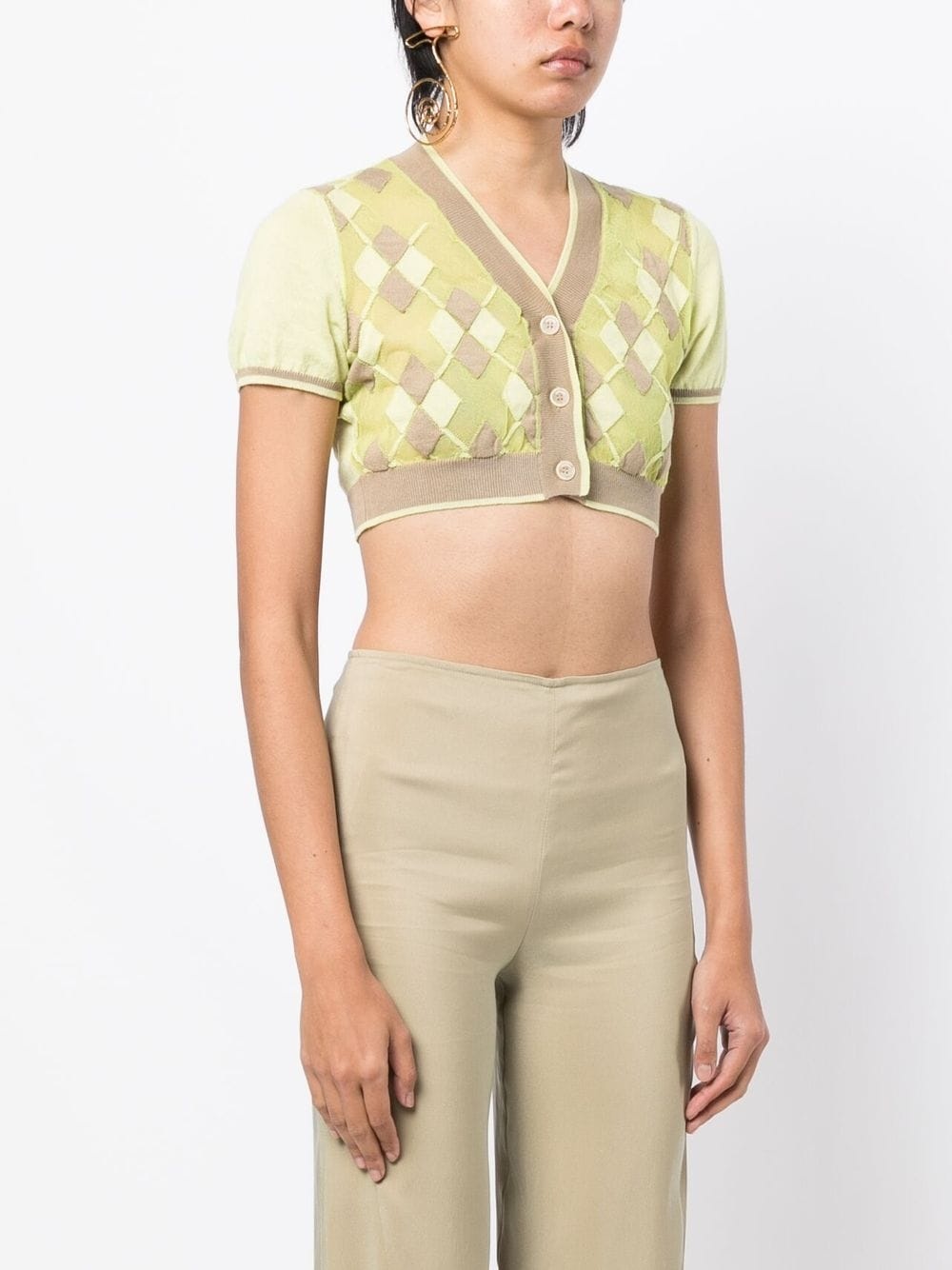 argyle-check-pattern cropped top - 3