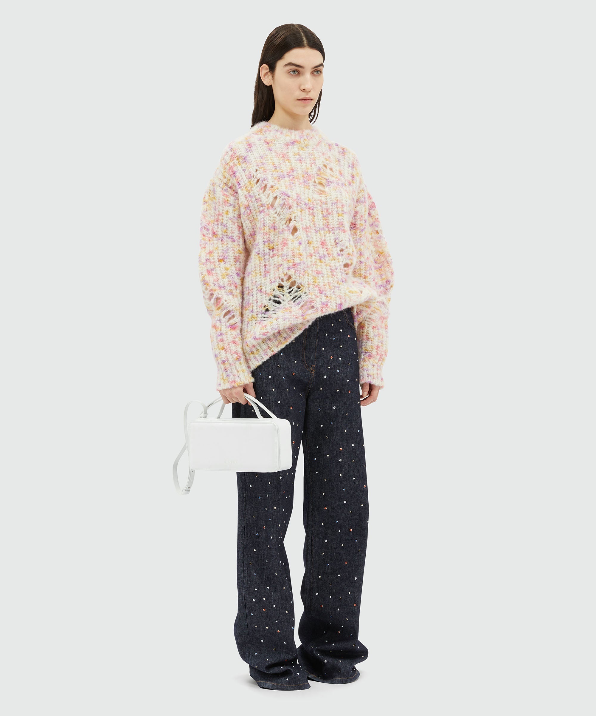 MSGM Wide-leg dark blue denim pants with studs | REVERSIBLE