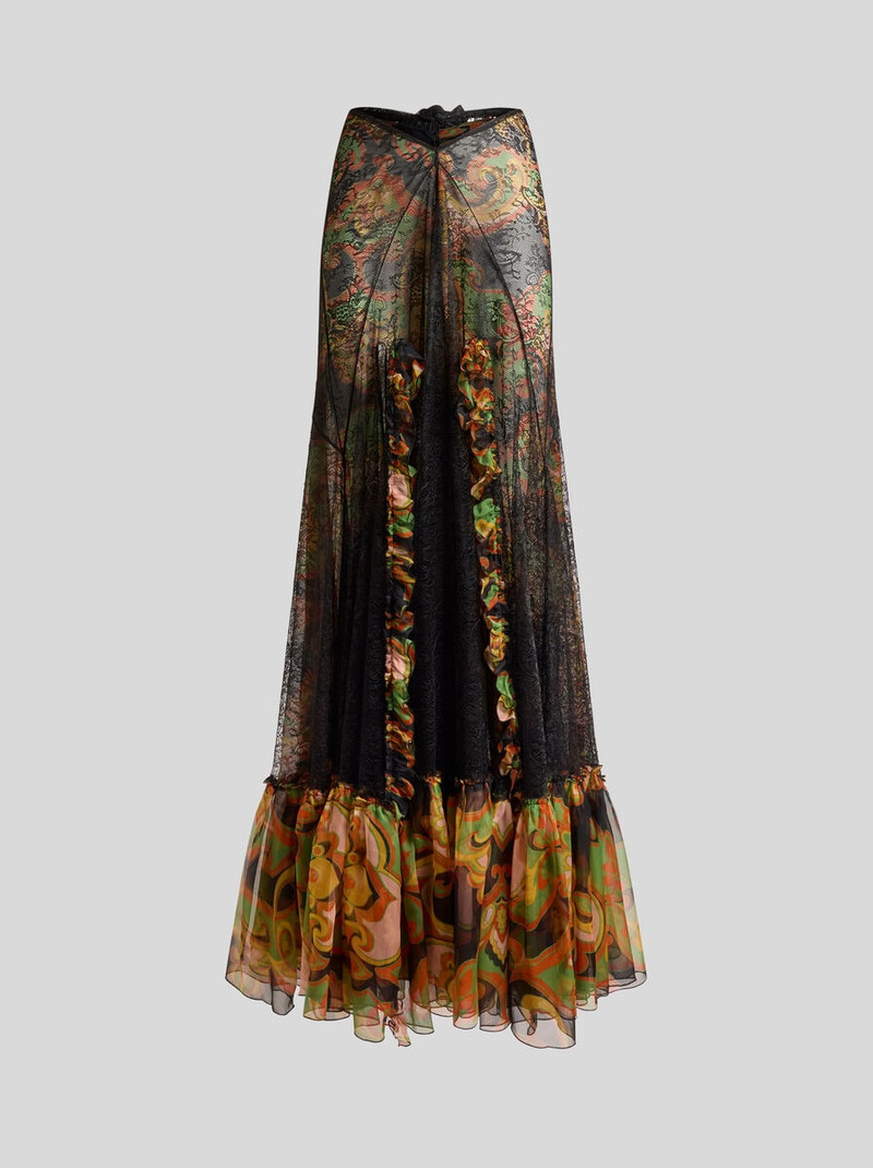 SILK MAXI SKIRT WITH LACE AND FLORAL MOTIF 1