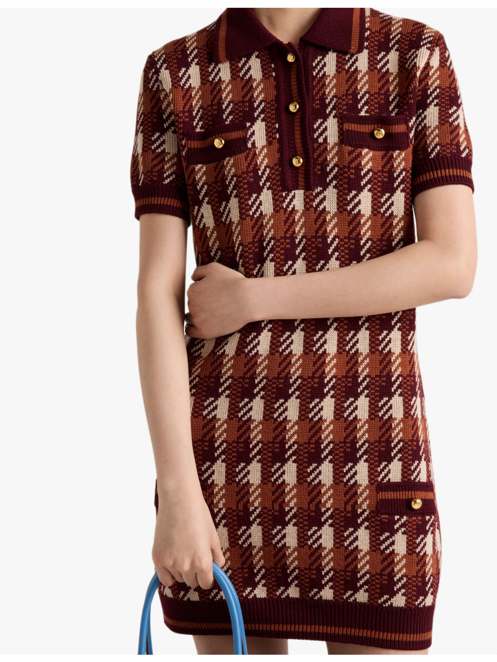 Houndstooth short-sleeve wool-knit mini dress - 3