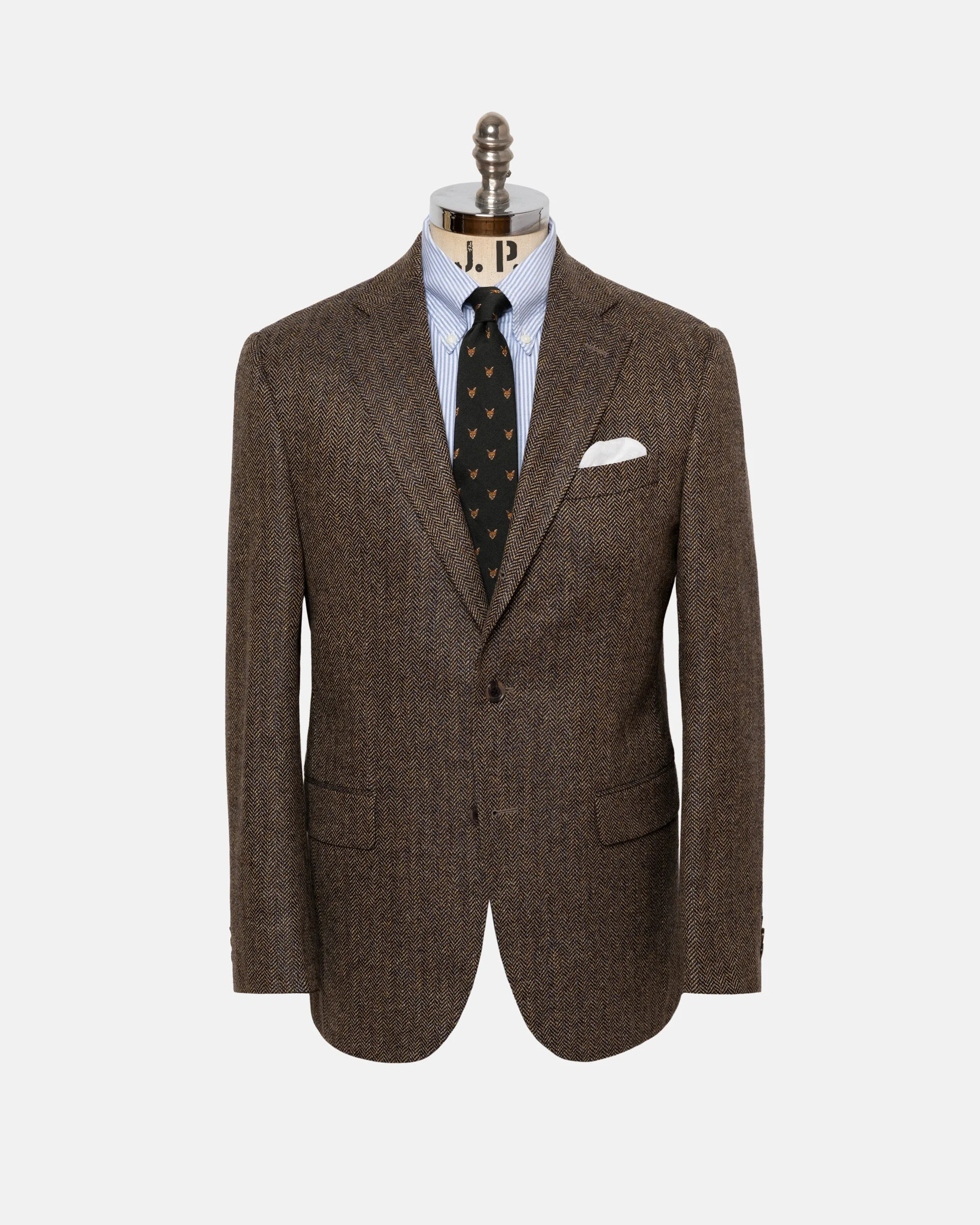 MADE-IN-CANADA TAN HERRINGBONE WOOL/CASHMERE SPORT COAT - 1