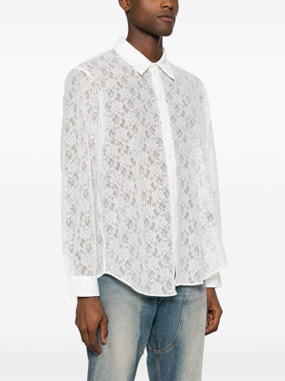 floral-lace wrap shirt - 4