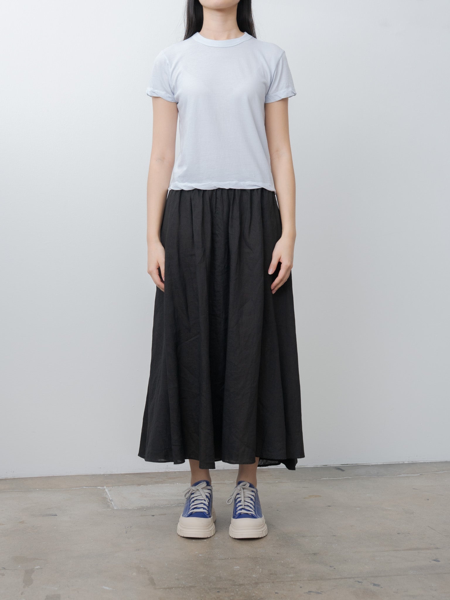 Natural Dyed Linen Lawn Gathered Skirt - Black - 3