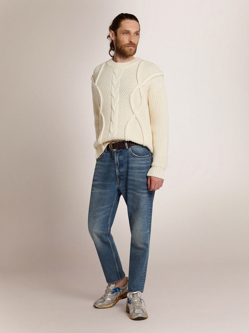 Golden Goose Men's round-neck sweater in wool with braided motif outlook