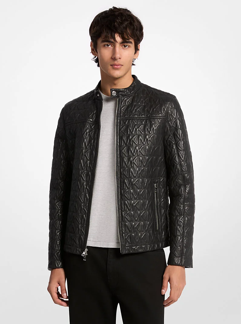 Logo Embossed Leather Racer Jacket - 1
