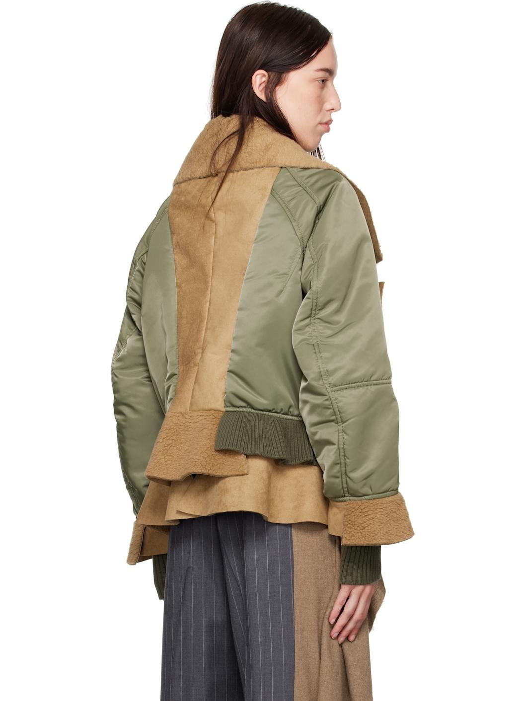 Brown & Khaki Layered Bomber Jacket - 3