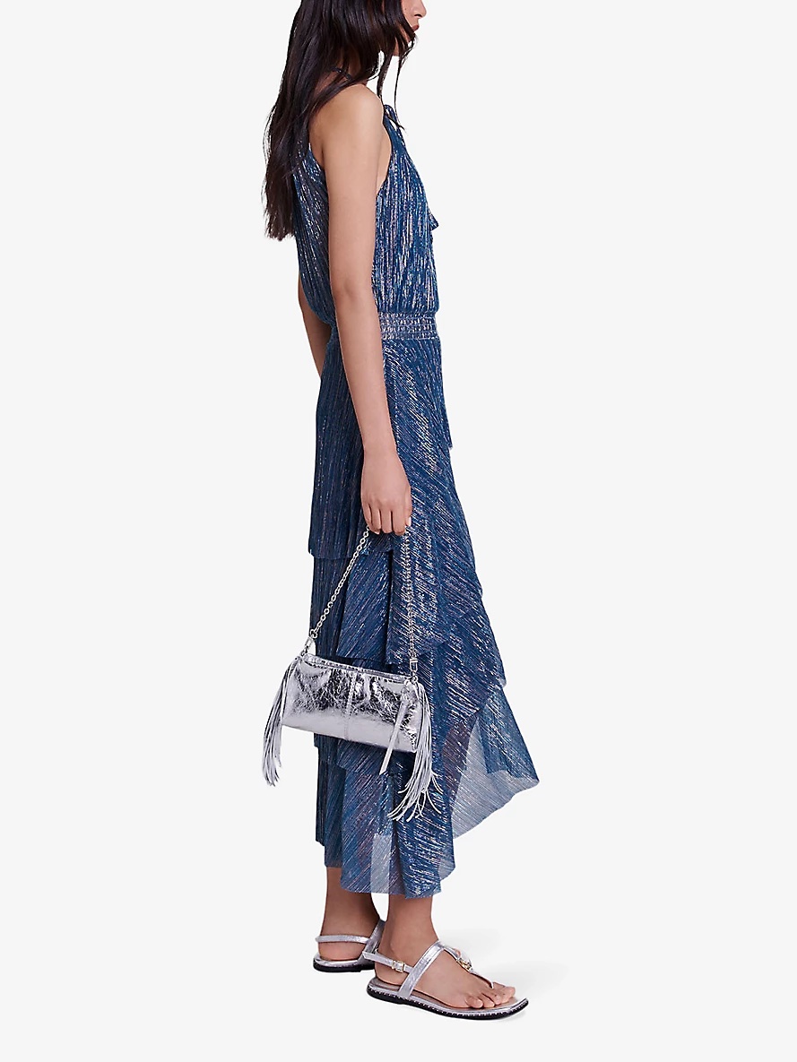 Ruffled-lamé elasticated-waist woven midi dress - 3