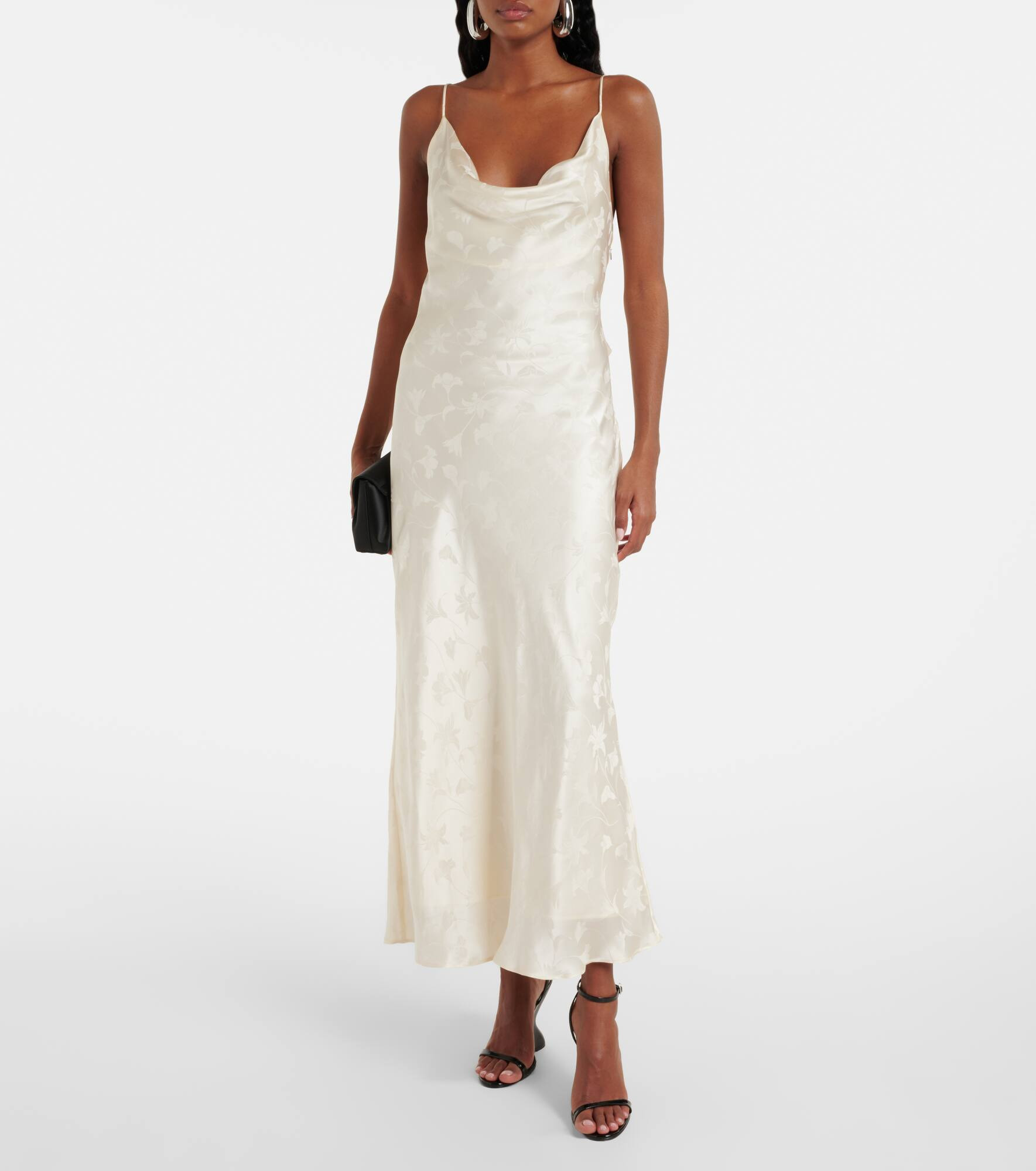 Bridal silk satin jacquard midi dress - 2
