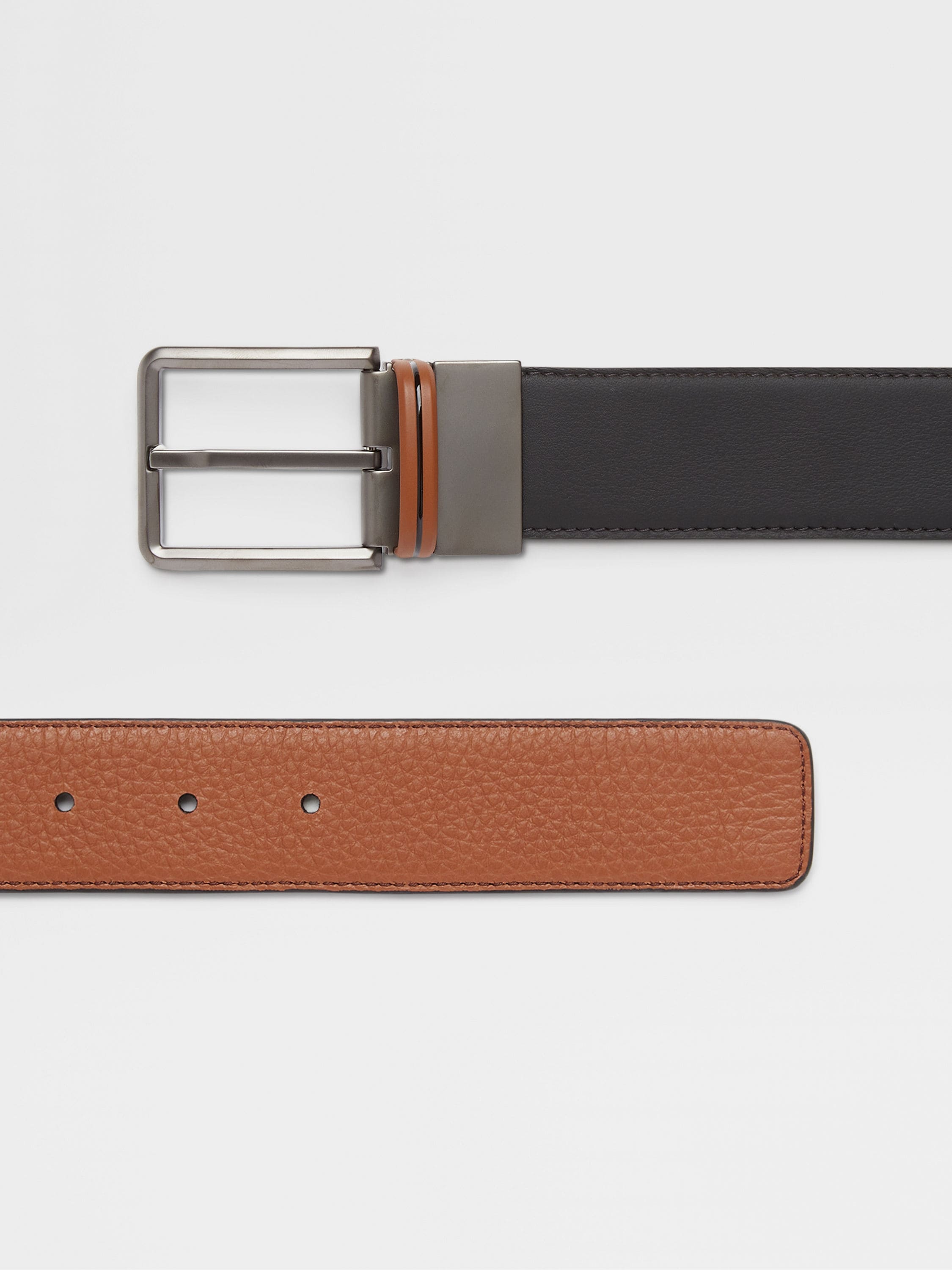 BLACK AND FOLIAGE REVERSIBLE LEATHER BELT - 2