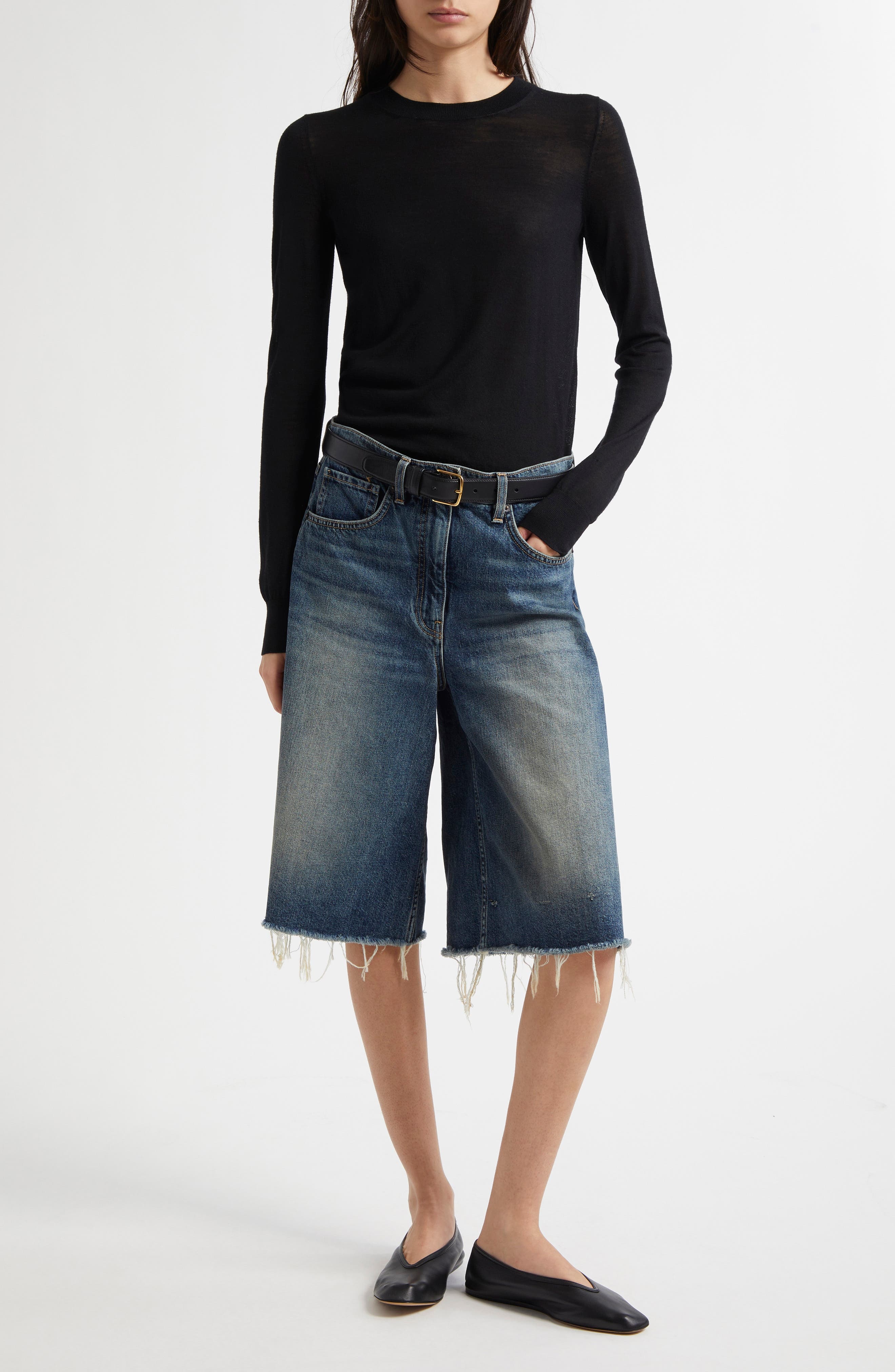 Nili Lotan Alona Frayed Denim Bermuda Shorts in Simon Wash at Nordstrom - 2
